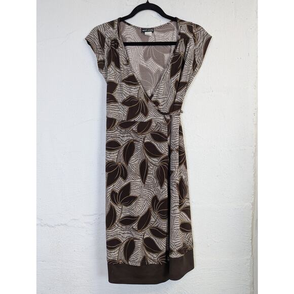 Y2K Wet Seal Wrap Dress Womens Small Brown Floral Slinky Flowy Earthy Hippie - Picture 1 of 6